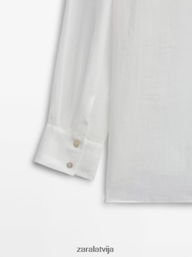 100% rāmijas oversize krekls sievietes Zara balts 6ZTV40853 apģērbs