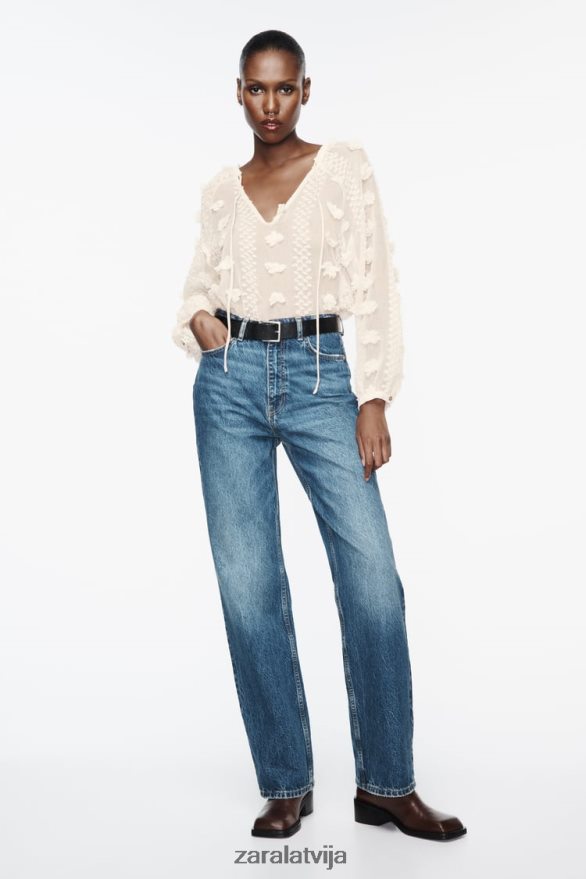 3D ziedu krekls sievietes Zara ekru 6ZTV40310 apģērbs