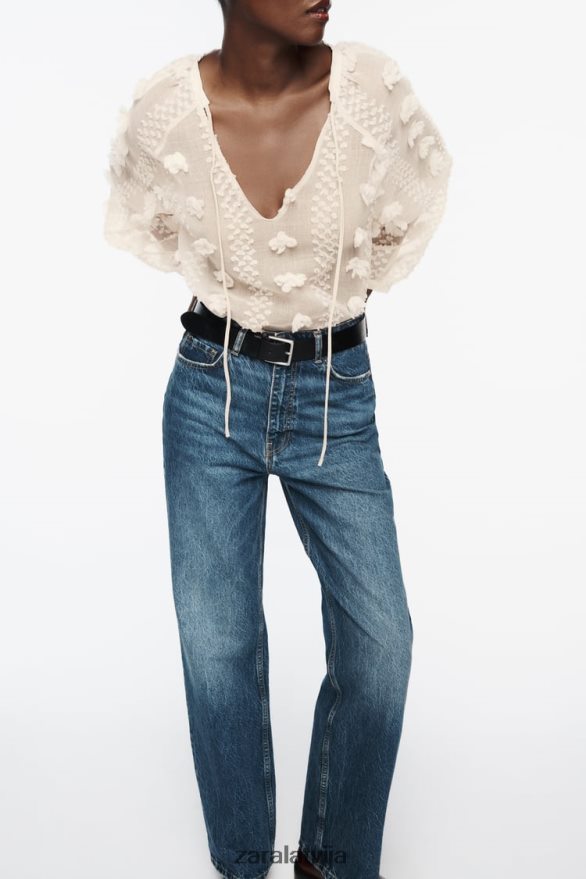 3D ziedu krekls sievietes Zara ekru 6ZTV40310 apģērbs