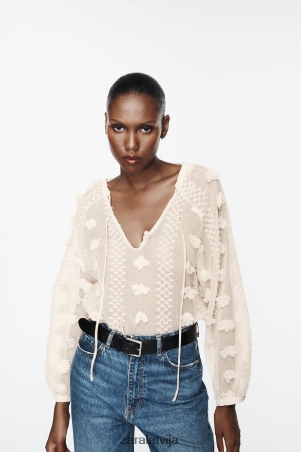 3D ziedu krekls sievietes Zara ekru 6ZTV40310 apģērbs