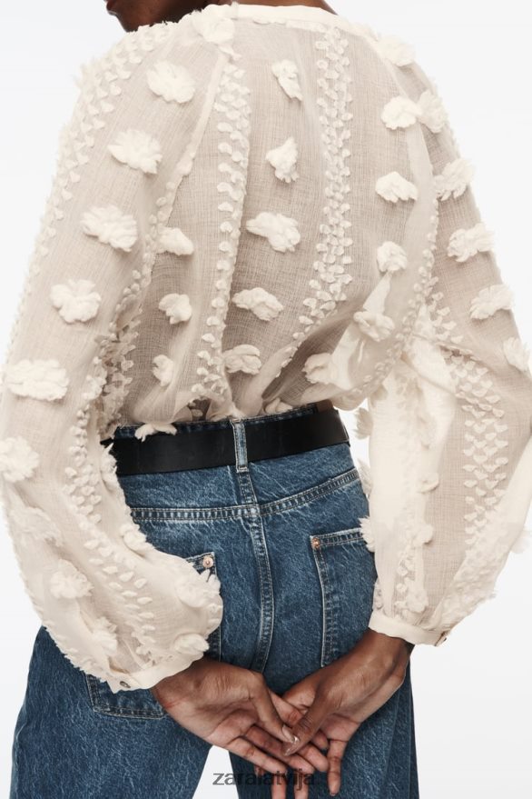 3D ziedu krekls sievietes Zara ekru 6ZTV40310 apģērbs