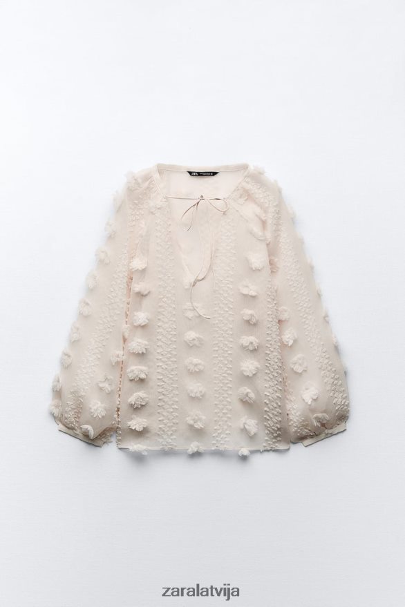3D ziedu krekls sievietes Zara ekru 6ZTV40310 apģērbs