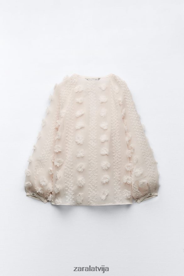 3D ziedu krekls sievietes Zara ekru 6ZTV40310 apģērbs