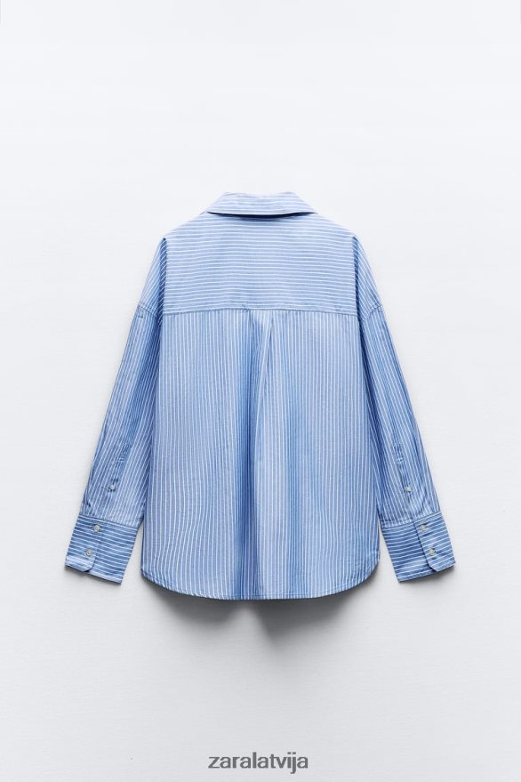 Oksfordas krekls sievietes Zara tumši/balts 6ZTV40339 apģērbs