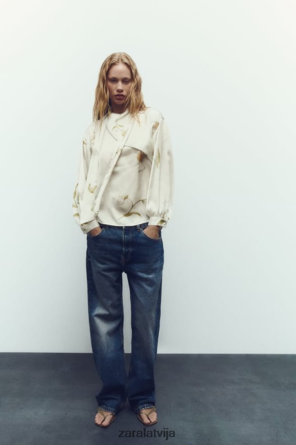 Satīna efekta tops ar ziedu apdruku sievietes Zara daudzkrāsains 6ZTV40369 apģērbs