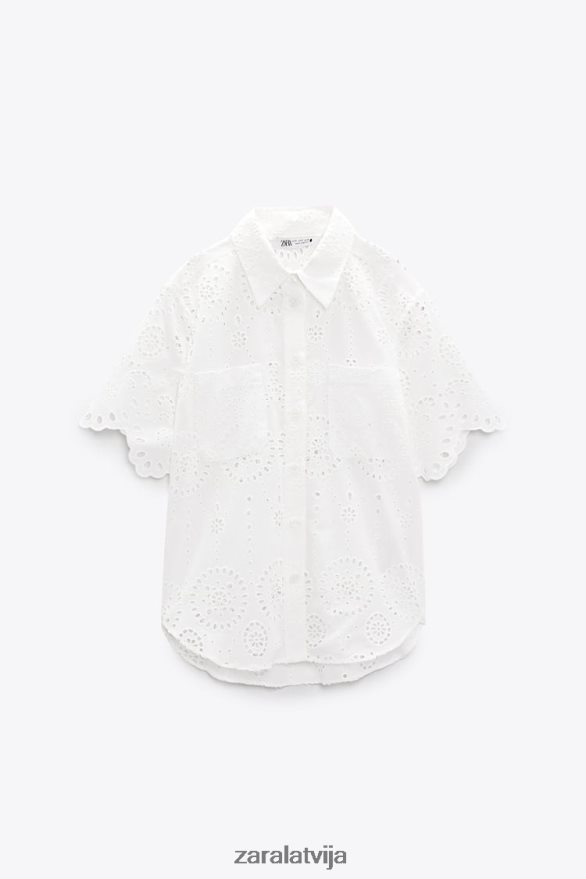 ažūra izšūšanas krekls sievietes Zara austeru balts 6ZTV40380 apģērbs