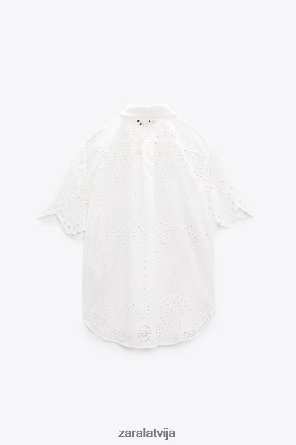 ažūra izšūšanas krekls sievietes Zara austeru balts 6ZTV40380 apģērbs