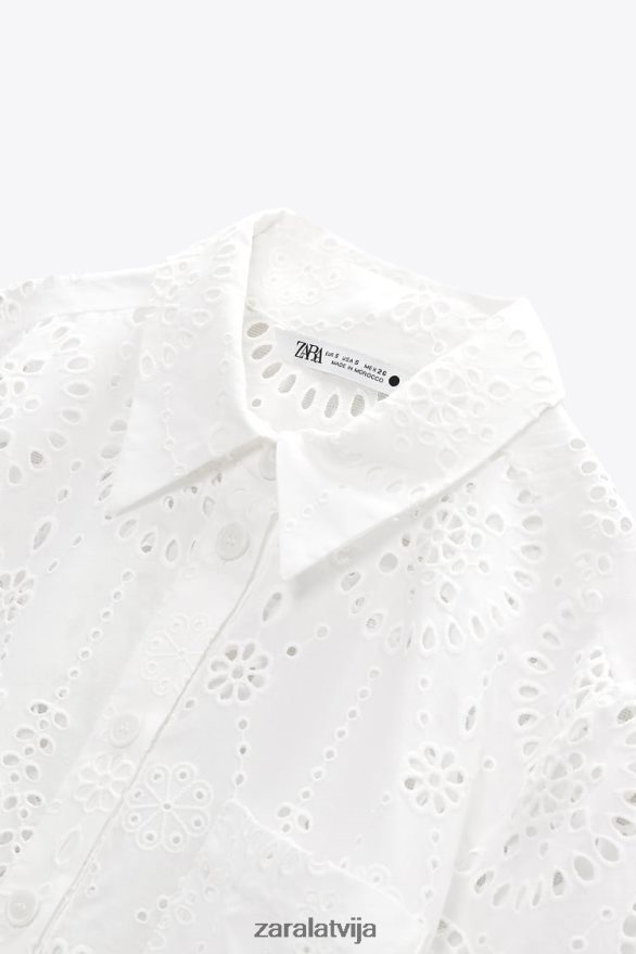 ažūra izšūšanas krekls sievietes Zara austeru balts 6ZTV40380 apģērbs