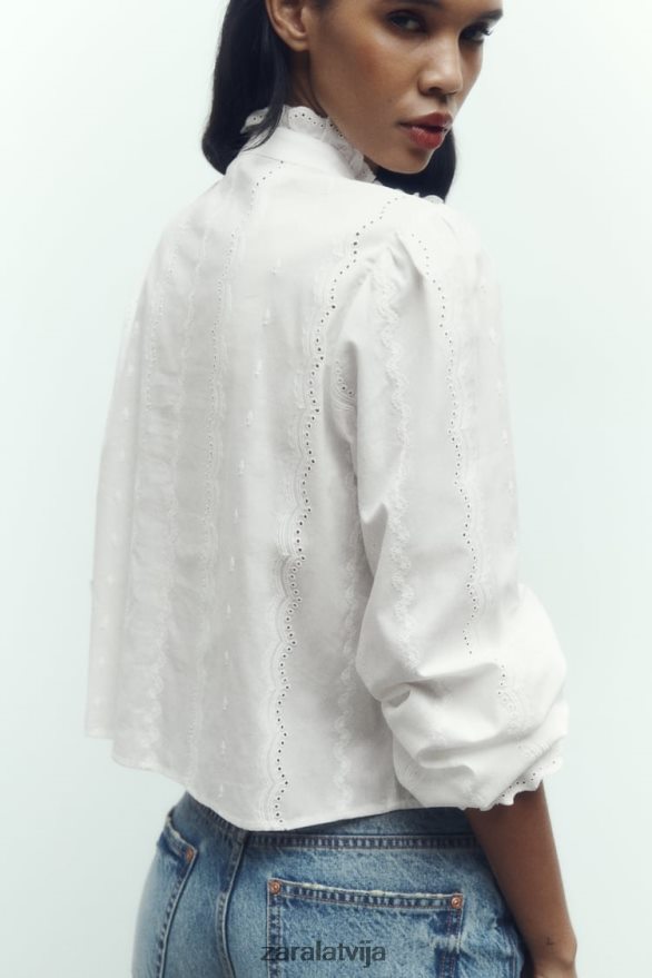 ažūra izšūšanas krekls sievietes Zara balts 6ZTV40323 apģērbs