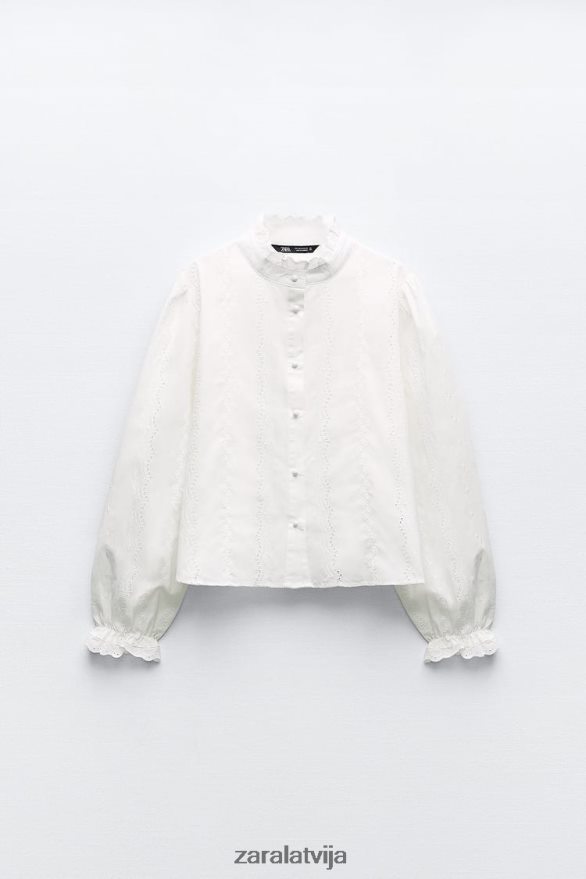 ažūra izšūšanas krekls sievietes Zara balts 6ZTV40323 apģērbs