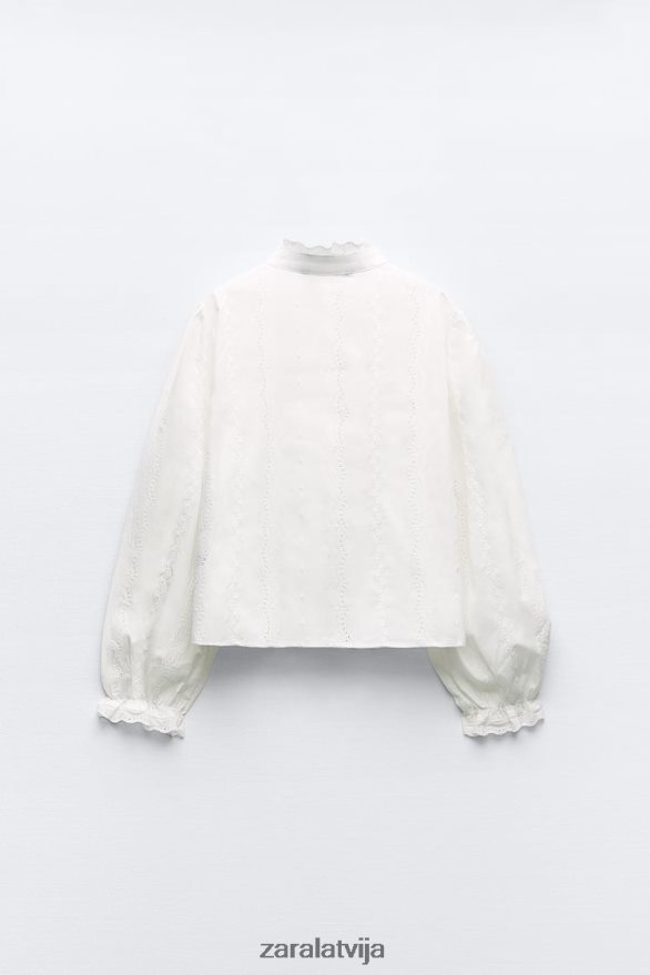 ažūra izšūšanas krekls sievietes Zara balts 6ZTV40323 apģērbs