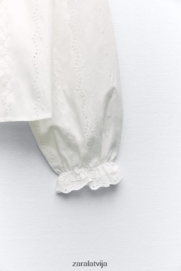 ažūra izšūšanas krekls sievietes Zara balts 6ZTV40323 apģērbs