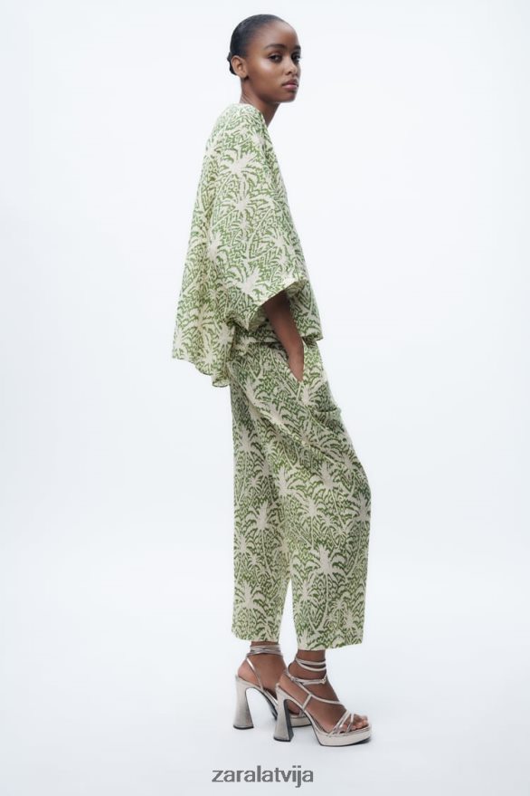 apdrukāta kokvilnas blūze sievietes Zara zaļš 6ZTV40447 apģērbs