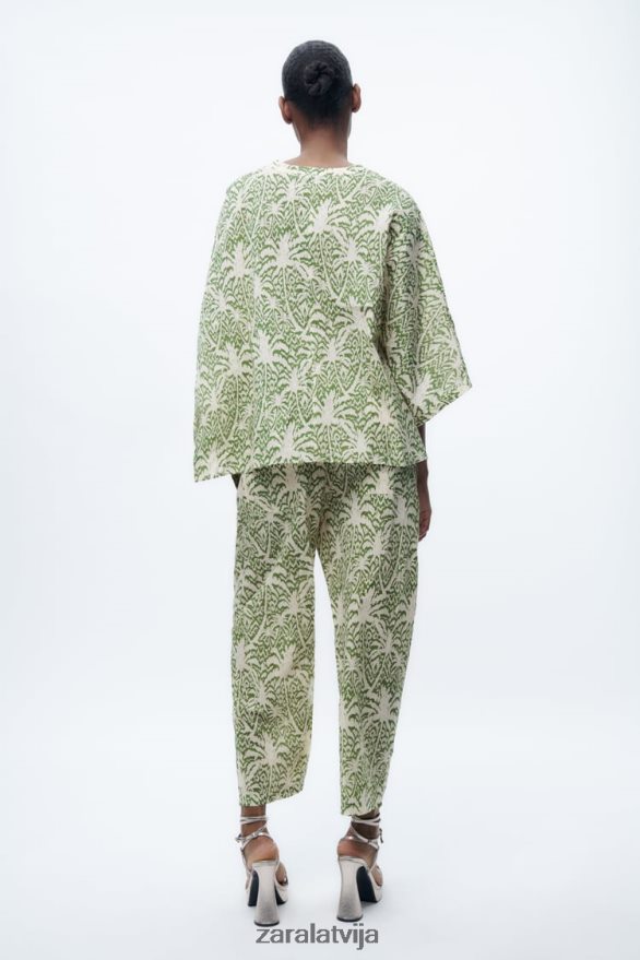 apdrukāta kokvilnas blūze sievietes Zara zaļš 6ZTV40447 apģērbs