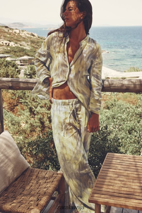 apdrukāta rāmijas blūze sievietes Zara dzeltens 6ZTV40325 apģērbs