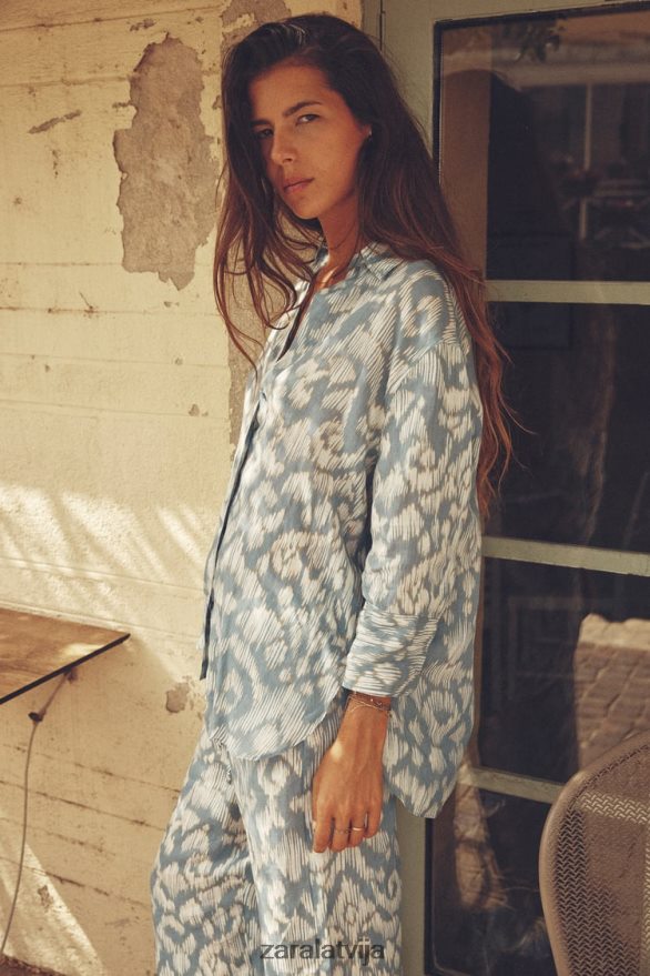 apdrukāts rāmijas krekls sievietes Zara akvamarīns 6ZTV40434 apģērbs