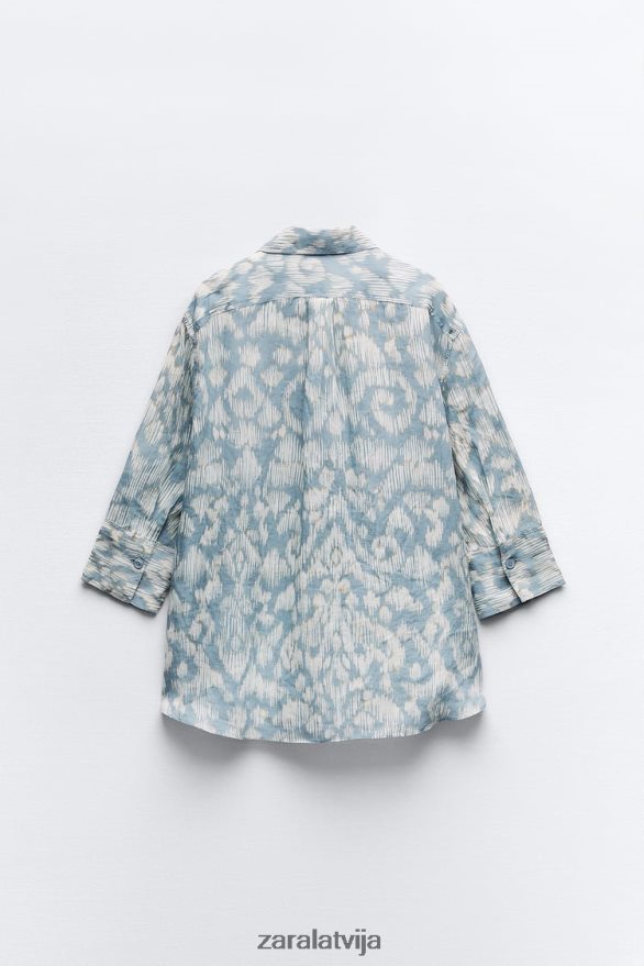 apdrukāts rāmijas krekls sievietes Zara akvamarīns 6ZTV40434 apģērbs