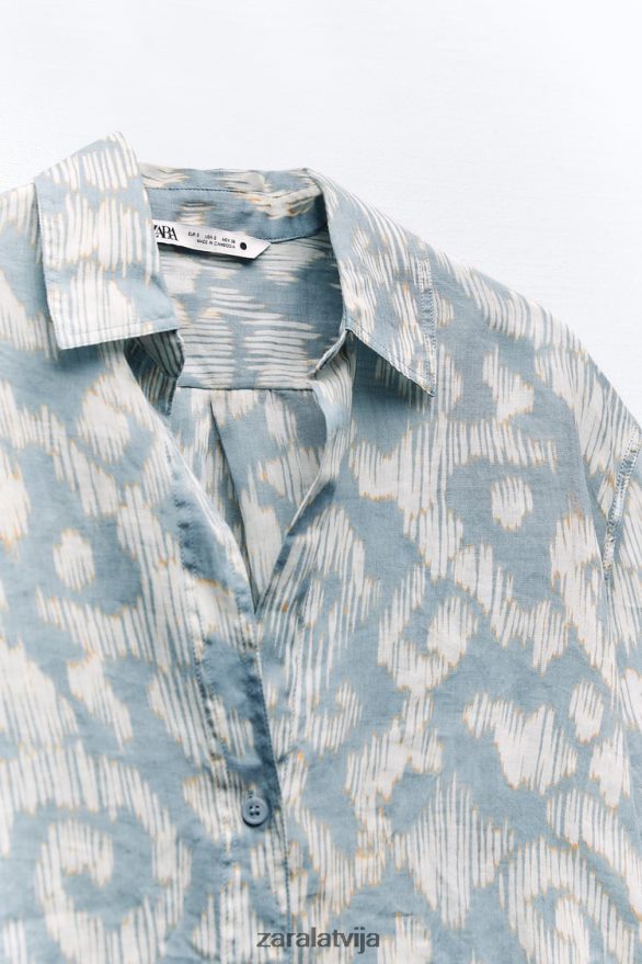 apdrukāts rāmijas krekls sievietes Zara akvamarīns 6ZTV40434 apģērbs