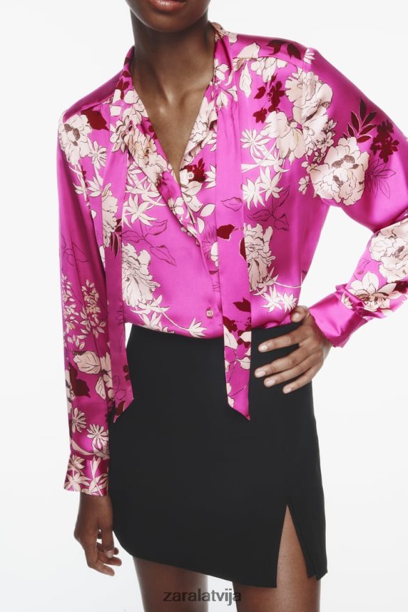 apdrukāts satīna krekls sievietes Zara daudzkrāsains 6ZTV40319 apģērbs