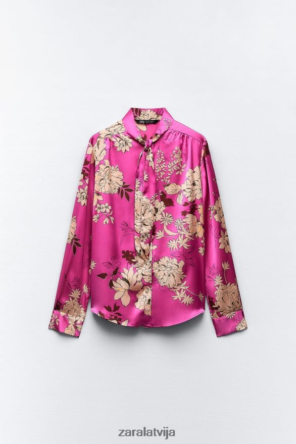 apdrukāts satīna krekls sievietes Zara daudzkrāsains 6ZTV40319 apģērbs