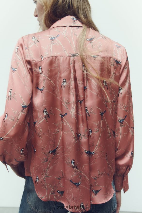 apdrukāts satīna krekls sievietes Zara daudzkrāsains 6ZTV40375 apģērbs