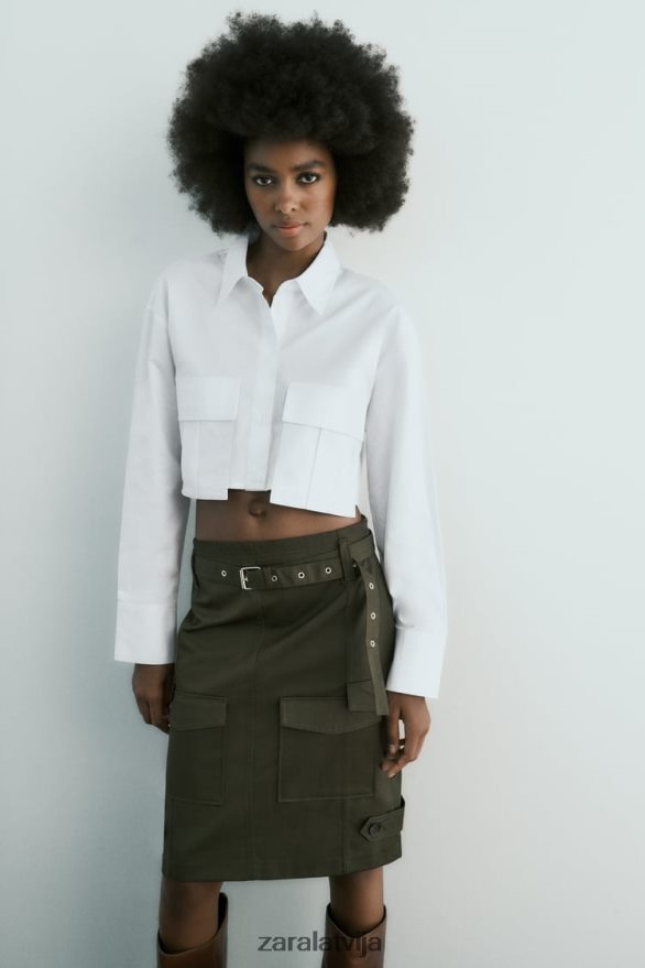 apgriezts gabardīna krekls sievietes Zara balts 6ZTV40432 apģērbs