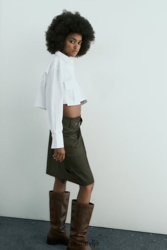 apgriezts gabardīna krekls sievietes Zara balts 6ZTV40432 apģērbs