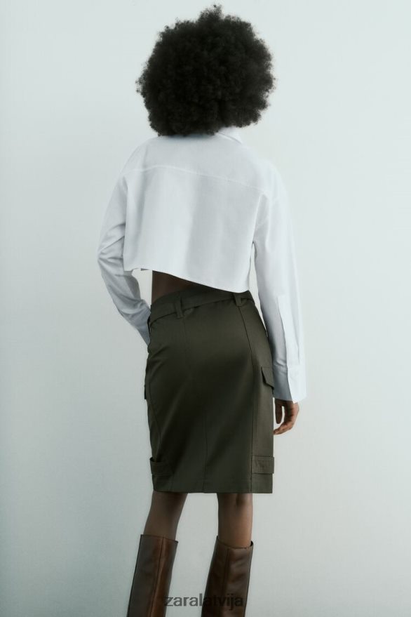 apgriezts gabardīna krekls sievietes Zara balts 6ZTV40432 apģērbs