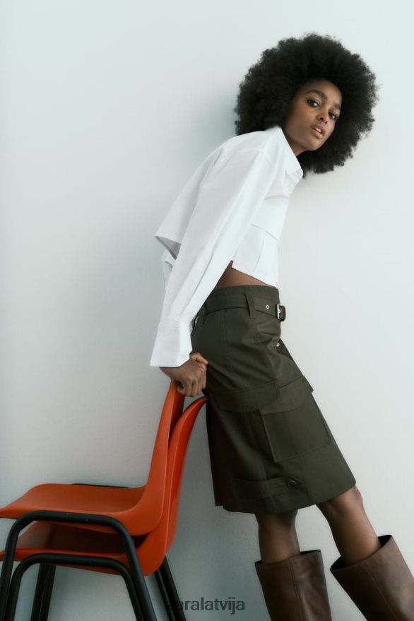 apgriezts gabardīna krekls sievietes Zara balts 6ZTV40432 apģērbs