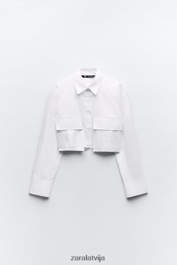 apgriezts gabardīna krekls sievietes Zara balts 6ZTV40432 apģērbs