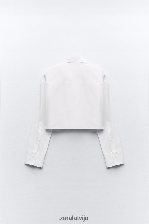 apgriezts gabardīna krekls sievietes Zara balts 6ZTV40432 apģērbs