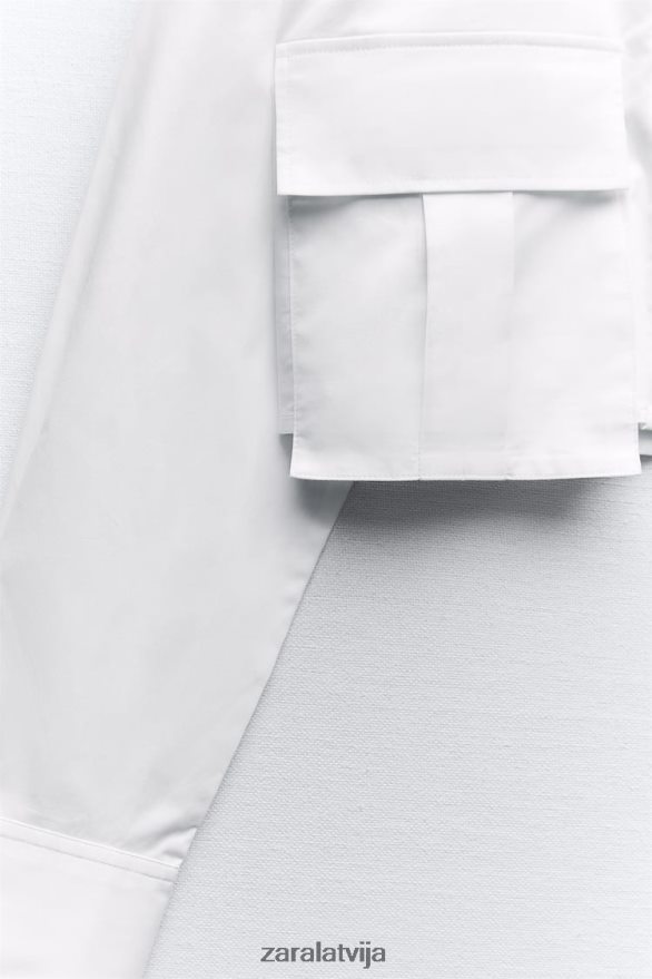 apgriezts gabardīna krekls sievietes Zara balts 6ZTV40432 apģērbs
