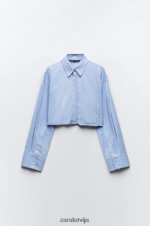 apgriezts gabardīna krekls sievietes Zara balts/debeszils 6ZTV40396 apģērbs