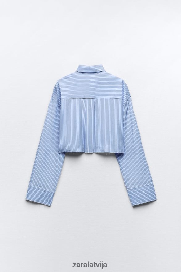 apgriezts gabardīna krekls sievietes Zara balts/debeszils 6ZTV40396 apģērbs