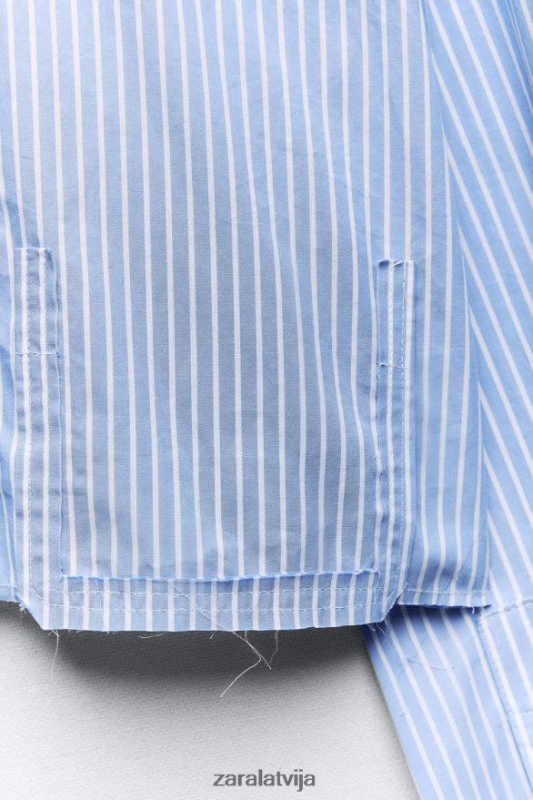 apgriezts gabardīna krekls sievietes Zara balts/debeszils 6ZTV40396 apģērbs