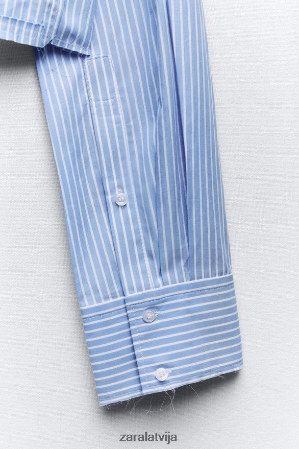 apgriezts gabardīna krekls sievietes Zara balts/debeszils 6ZTV40396 apģērbs