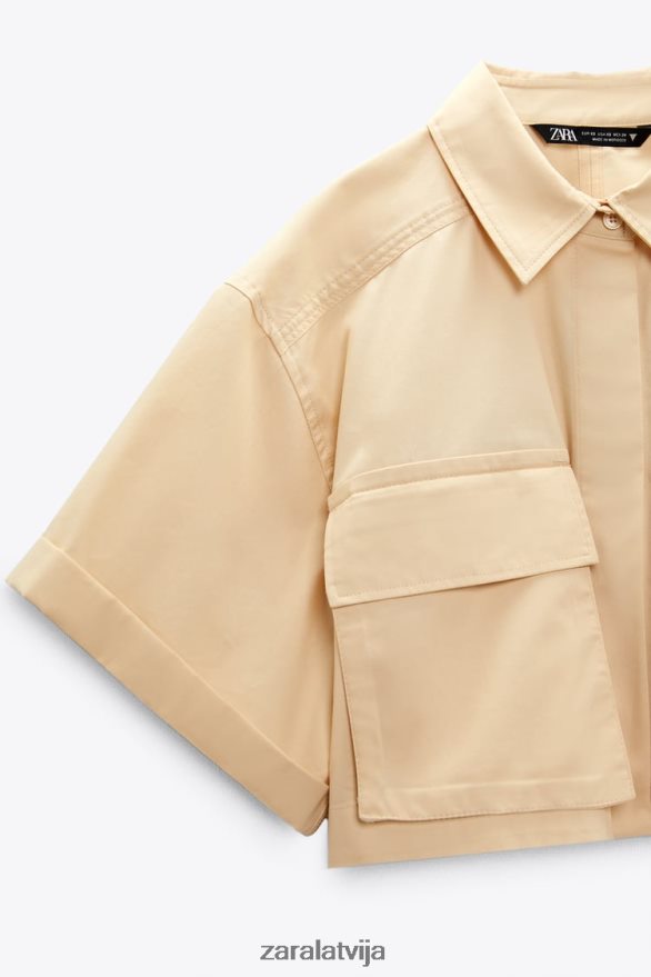 apgriezts gabardīna krekls sievietes Zara krēms 6ZTV40395 apģērbs