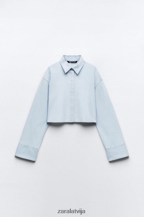 apgriezts krekls ar krustu muguru sievietes Zara gaiši zils 6ZTV40456 apģērbs