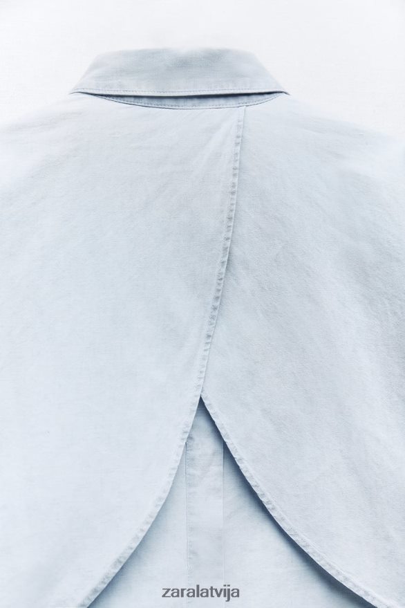 apgriezts krekls ar krustu muguru sievietes Zara gaiši zils 6ZTV40456 apģērbs