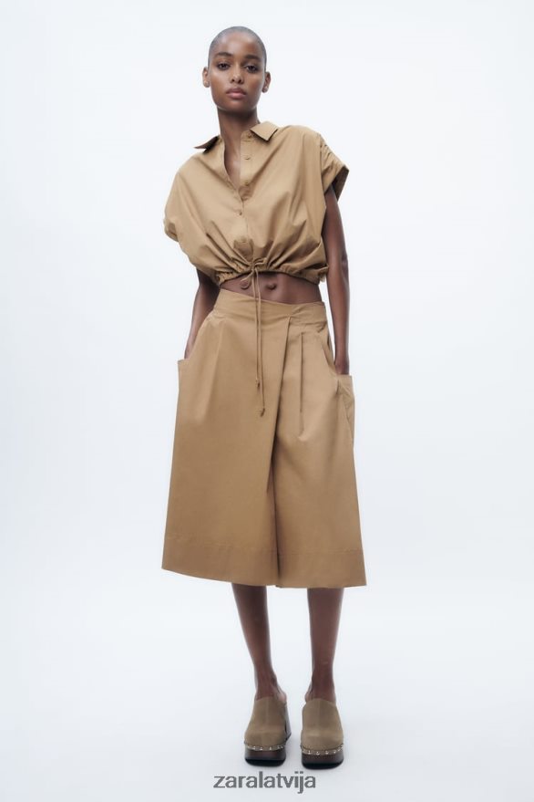 apgriezts poplīna krekls sievietes Zara taupīgi brūns 6ZTV40392 apģērbs