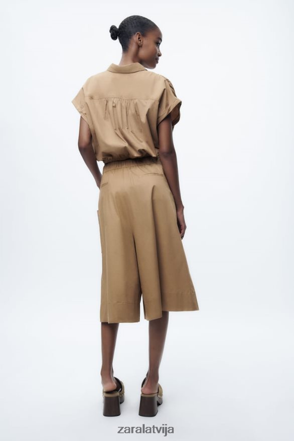 apgriezts poplīna krekls sievietes Zara taupīgi brūns 6ZTV40392 apģērbs