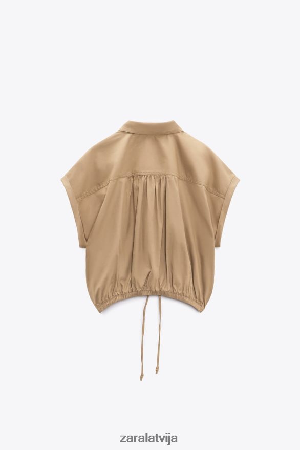 apgriezts poplīna krekls sievietes Zara taupīgi brūns 6ZTV40392 apģērbs