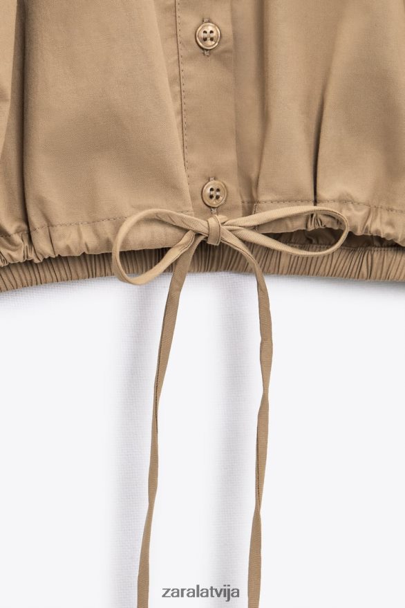 apgriezts poplīna krekls sievietes Zara taupīgi brūns 6ZTV40392 apģērbs