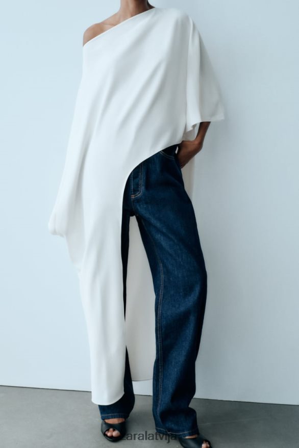 asimetriska apmetņa blūze sievietes Zara ekru 6ZTV40301 apģērbs