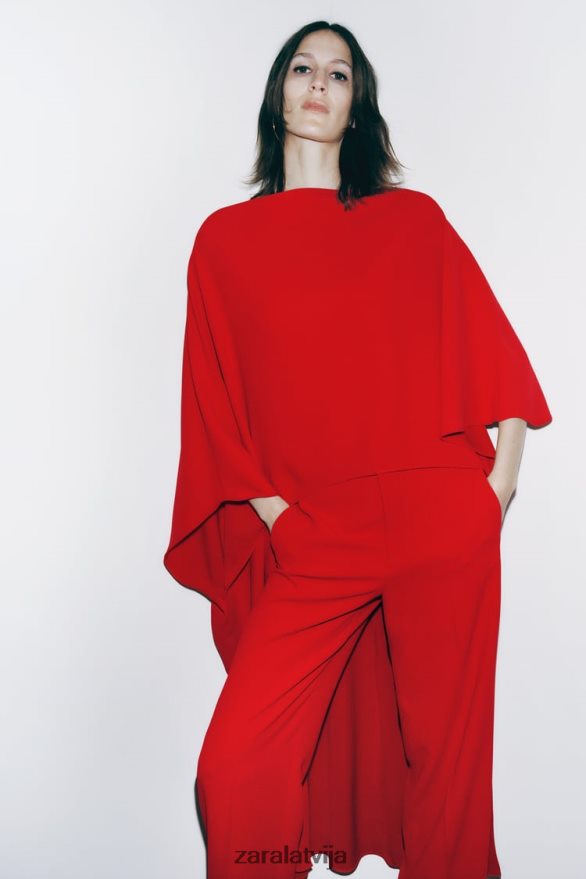 asimetriska apmetņa blūze sievietes Zara spilgti sarkans 6ZTV40306 apģērbs