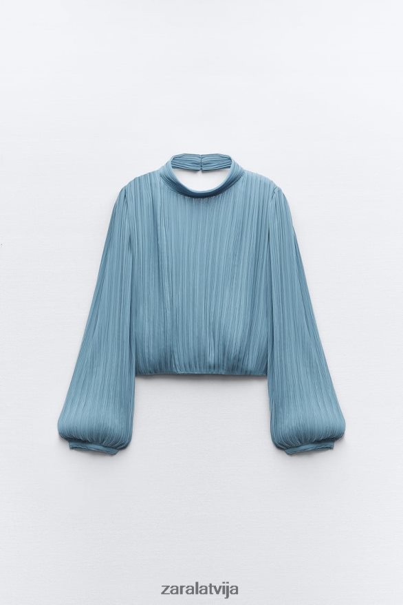 atvērta mugura kroku augšdaļa sievietes Zara vidus zils 6ZTV40420 apģērbs