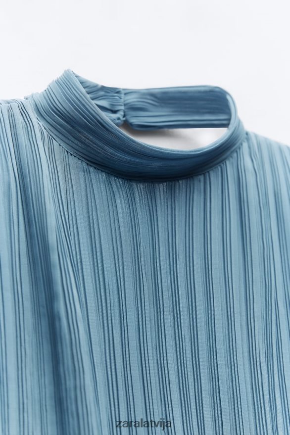 atvērta mugura kroku augšdaļa sievietes Zara vidus zils 6ZTV40420 apģērbs