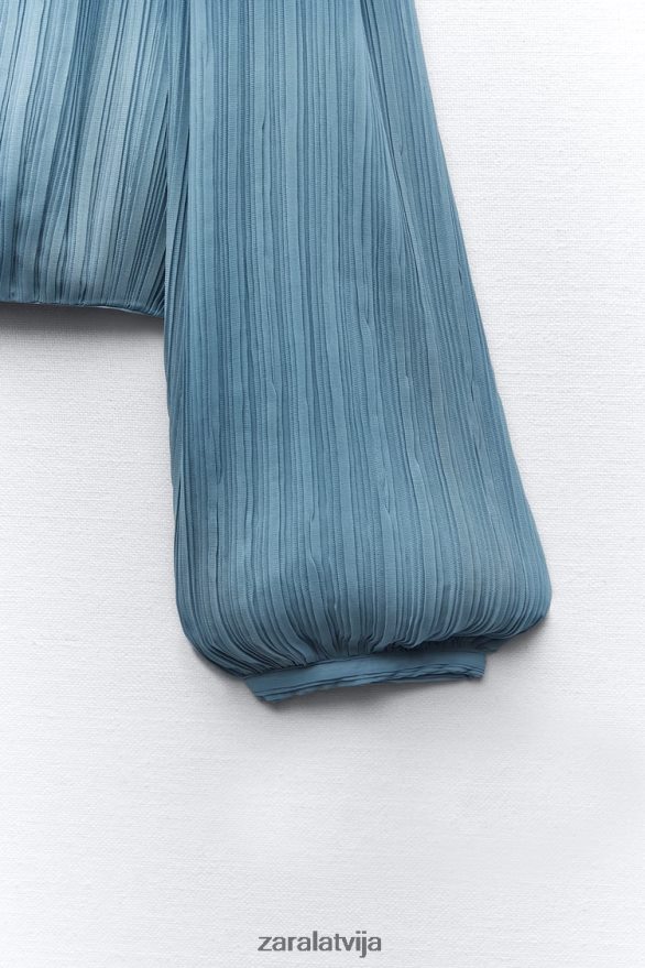 atvērta mugura kroku augšdaļa sievietes Zara vidus zils 6ZTV40420 apģērbs