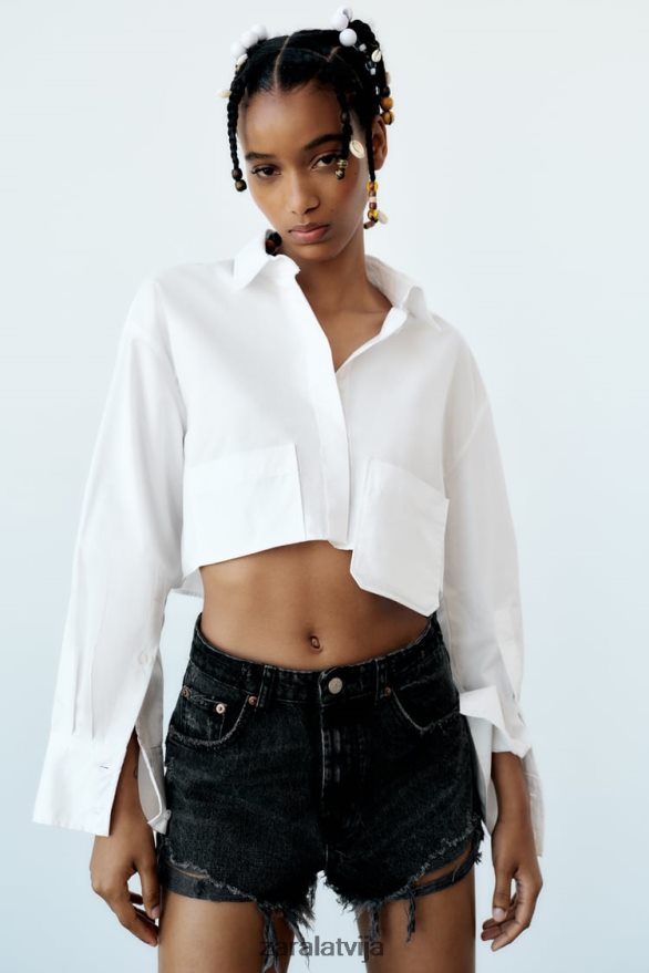 crop kabatas krekls sievietes Zara balts 6ZTV40412 apģērbs