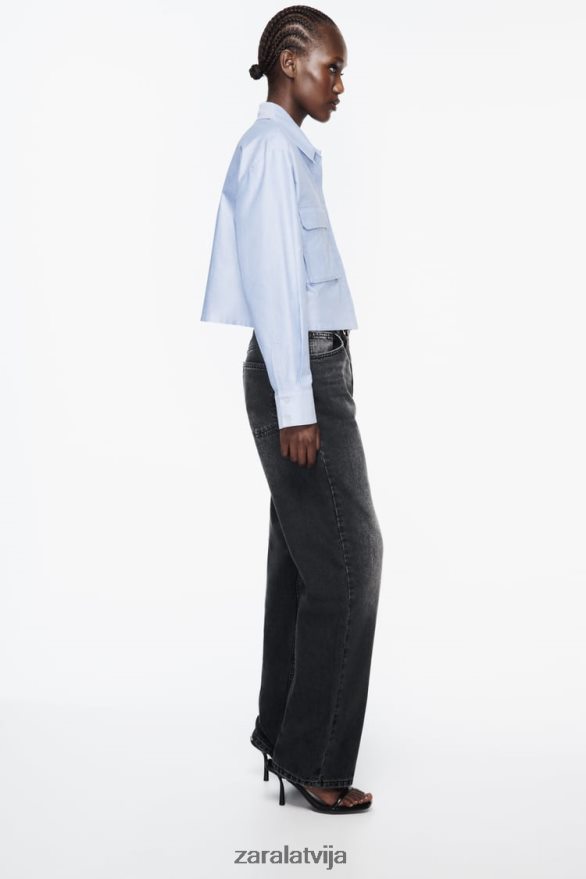 crop oxford krekls sievietes Zara zils/balts 6ZTV40352 apģērbs